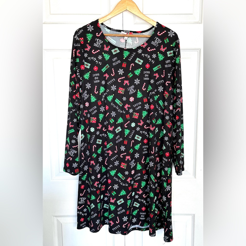 Merry Wear Christmas Present Tree Jersey Knit Dress-Size Large-from Belk